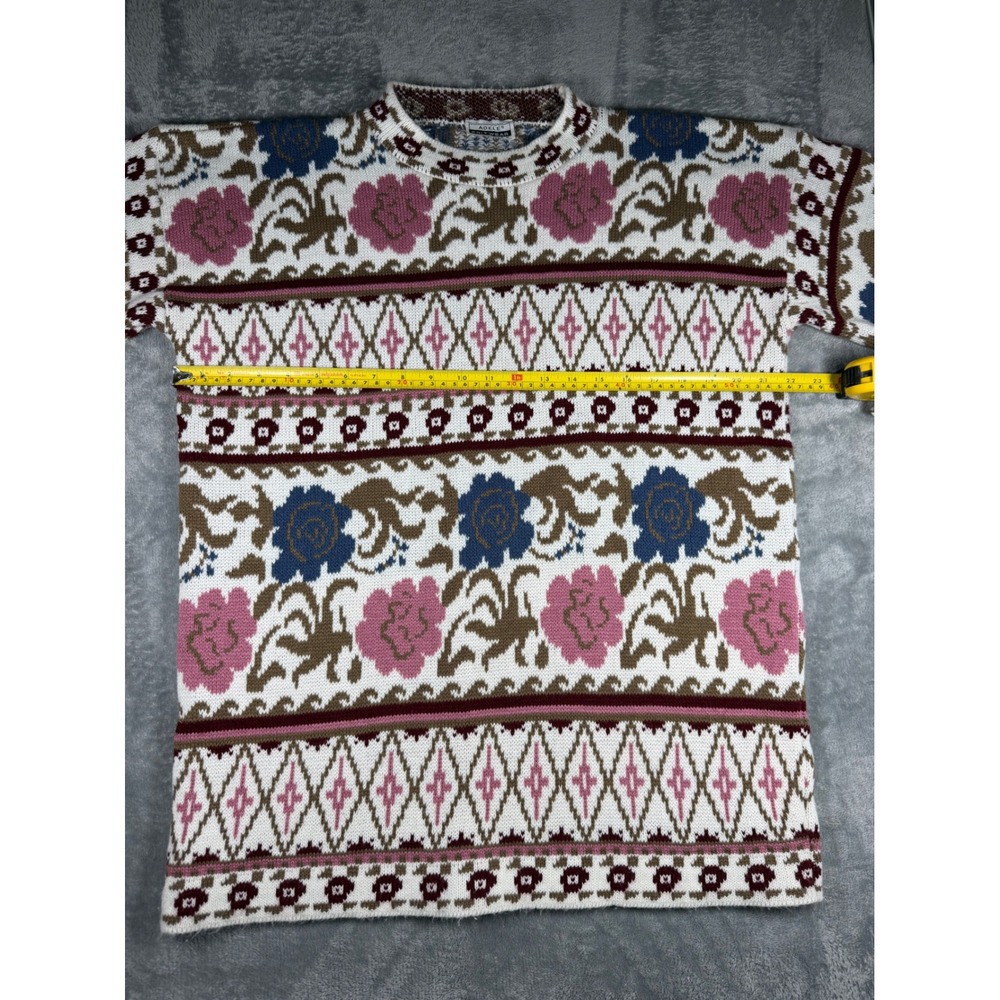 Vintage 90s 80s Floral Tapestry Knit Crewneck Sweater Grandmacore Pullover XL - Picture 5 of 5